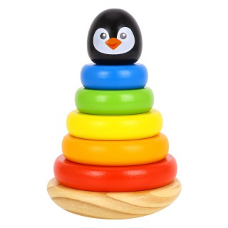 Linguojantis medinis žaislas piramidė | Pingvinas | Tooky TKB502